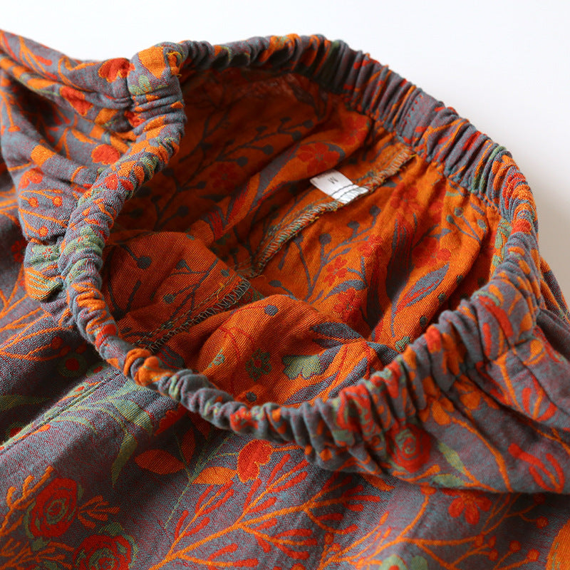 Cotton Yarn-dyed Jacquard Vintage Leaf Pajamas Suit Women