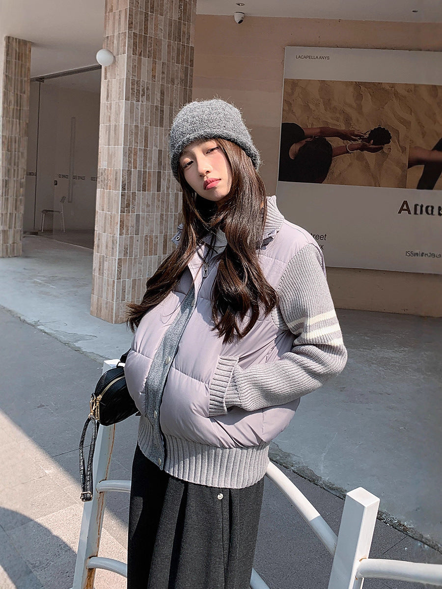 Knitted Stitching Color Contrast Casual Cotton-padded Jacket