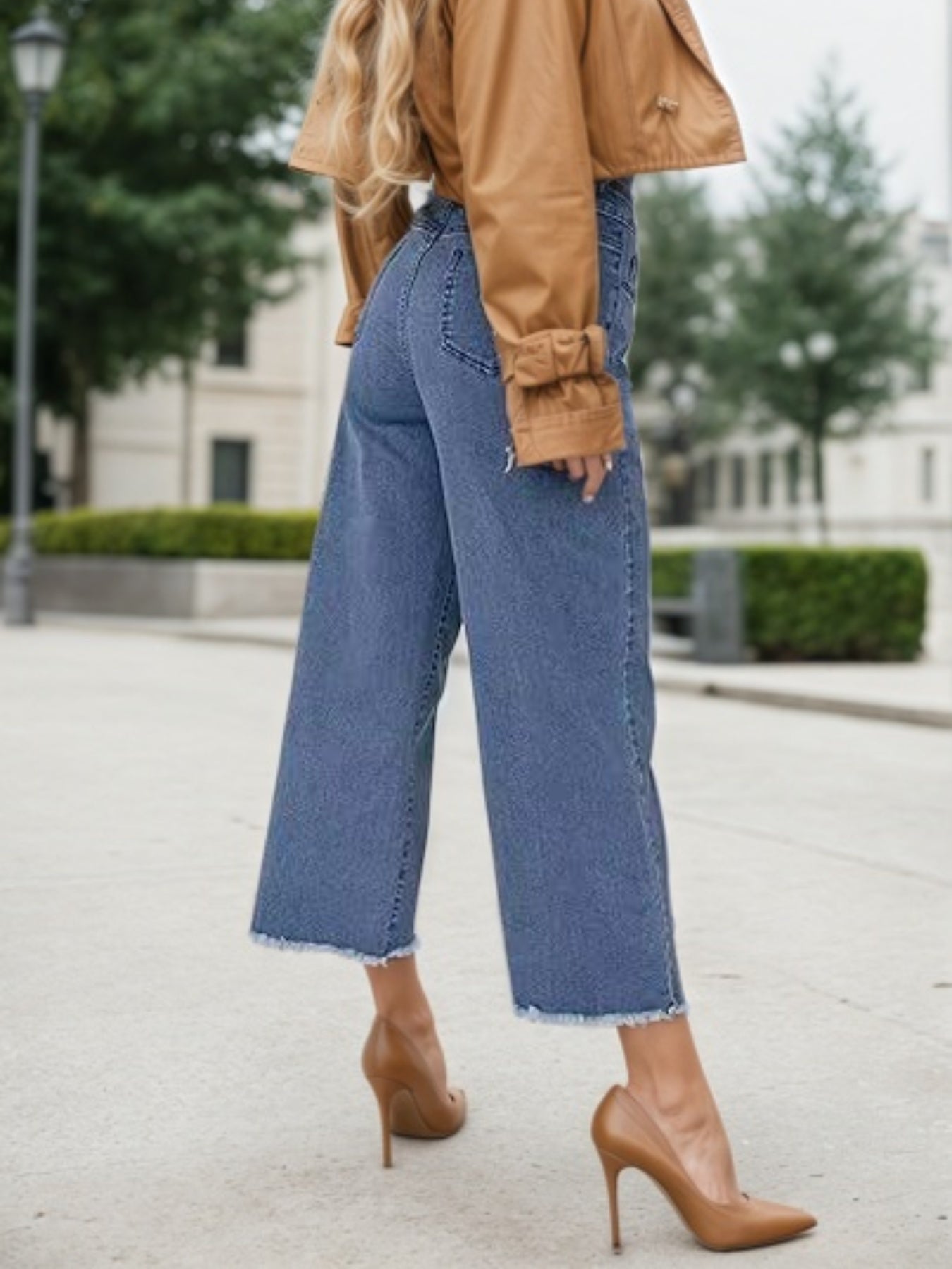 2025 New Women's Fashionable Casual Plus Size Jeans, High Waist Wide Leg 7-inch Straight Leg Jeans, Suitable For Various Clothing, Women's Plus Size Women's Clothing