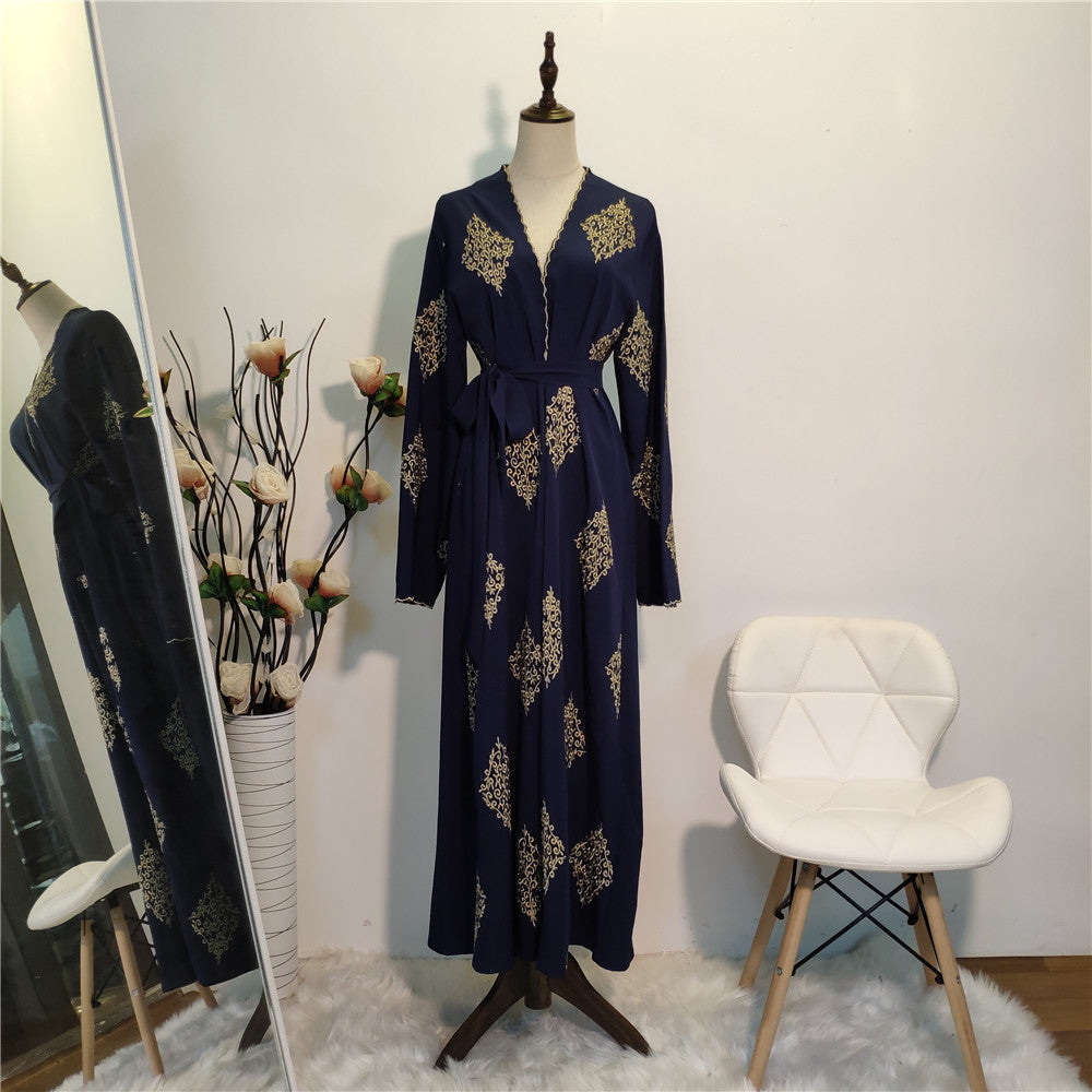 Gold Line Positioning Machine Embroidery Cardigan Dubai Robe