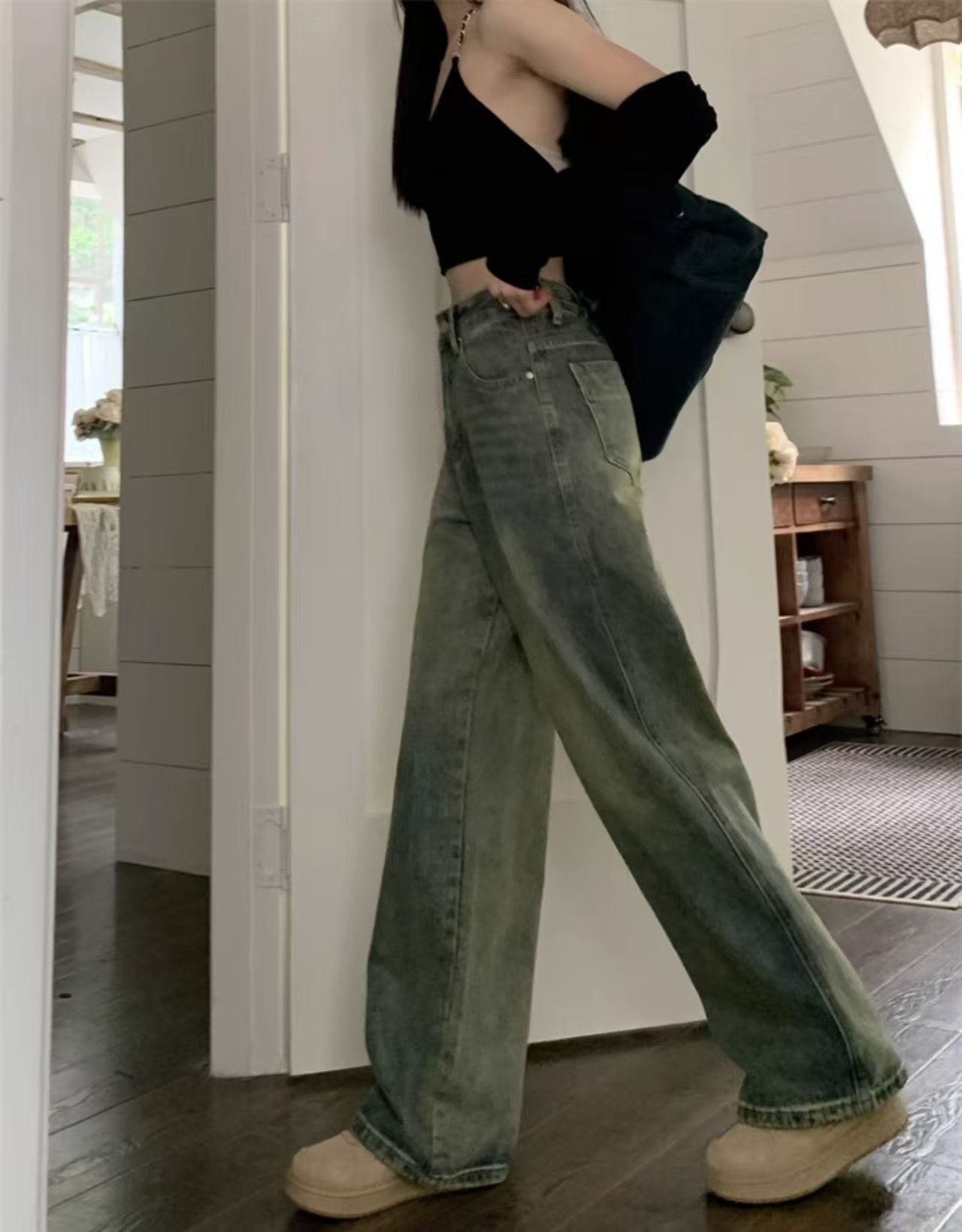 2025 New Retro Style, Washed Plain Loose Fit, Casual Style, Zipper Button Closure Jeans, Suitable For All Seasons, Versatile And Error Free.