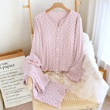 Knitted Sunken Stripe Stretch Chest Pad Long-sleeved Trousers Pajamas Suit