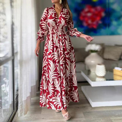 Boho Print Long-sleeve Swing Dress