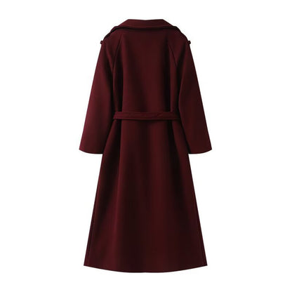 Loose Temperament Double Breasted Length And Width Woolen Coat