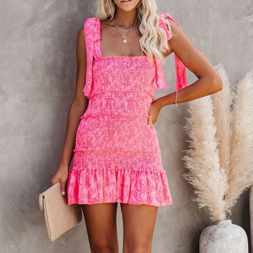 European And American Fold Ruffled Tied Dress