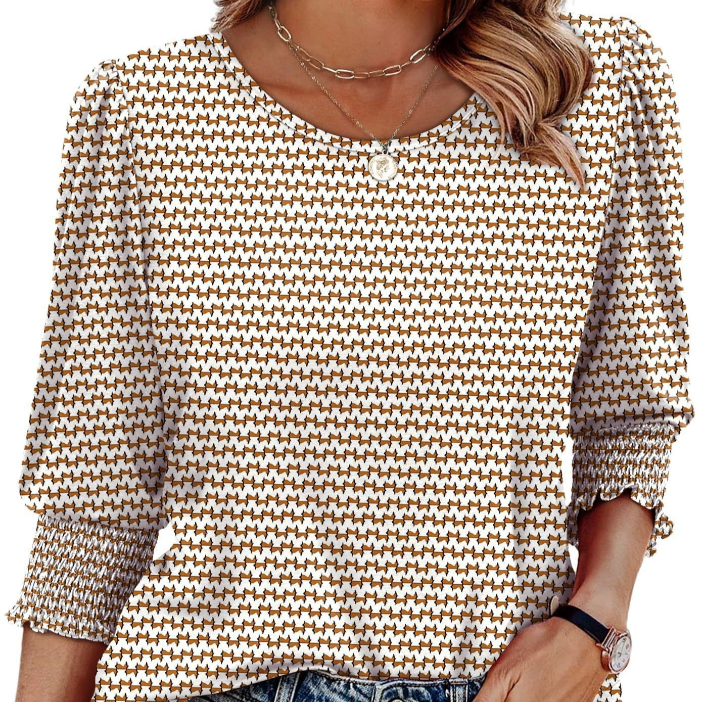 Autumn Loose Casual Print Round Neck Top For Women