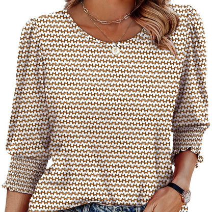 Autumn Loose Casual Print Round Neck Top For Women