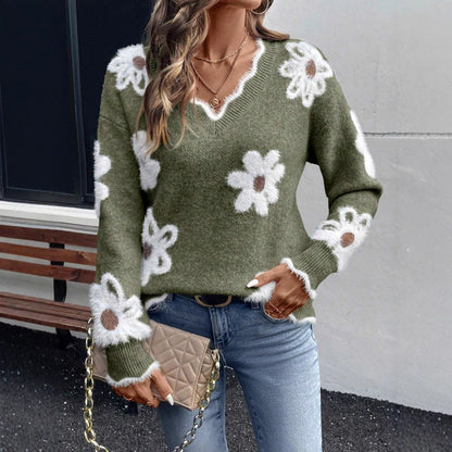 Women's Sweater Elegant Floral Jacquard
