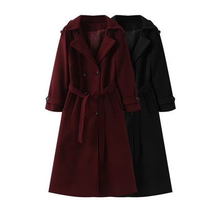 Loose Temperament Double Breasted Length And Width Woolen Coat