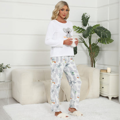 Cute Animal Embroidery Women's Long Sleeve Two-piece Set Pajamas