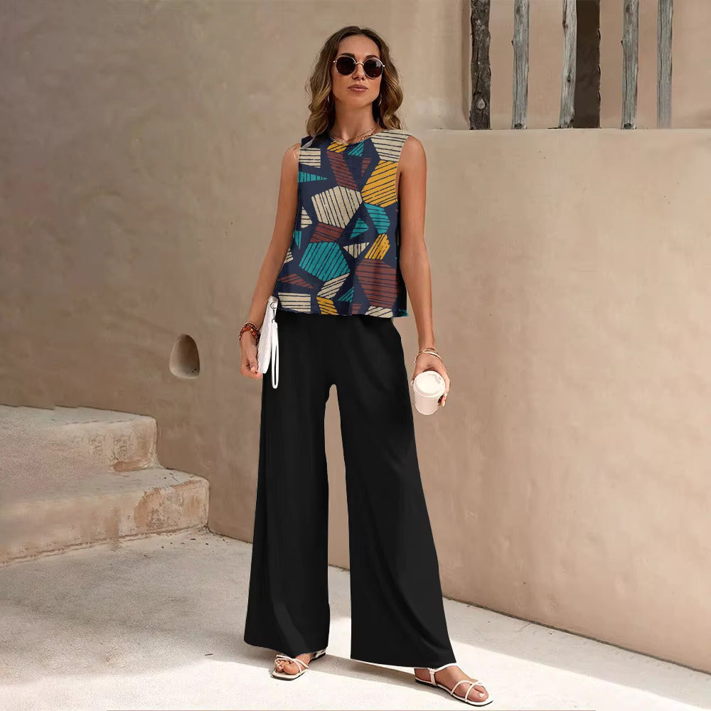 European And American Fashion Nation Geometric Vest Pants Suit