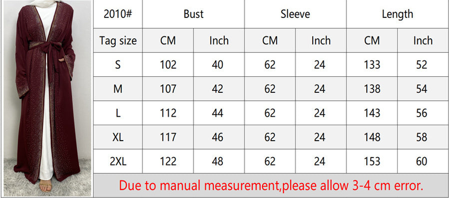 Middle East Dubai Hot Sale Rhinestone Lace-up Cardigan With Pocket Dress