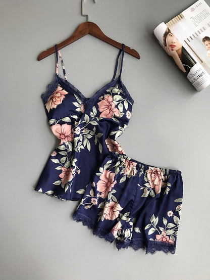 Two-piece silk pajamas print