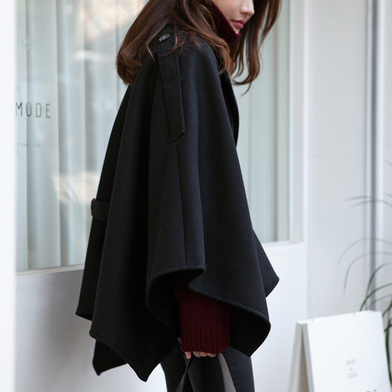 Lace-up Shawl Cape Thickened Coat Woolen