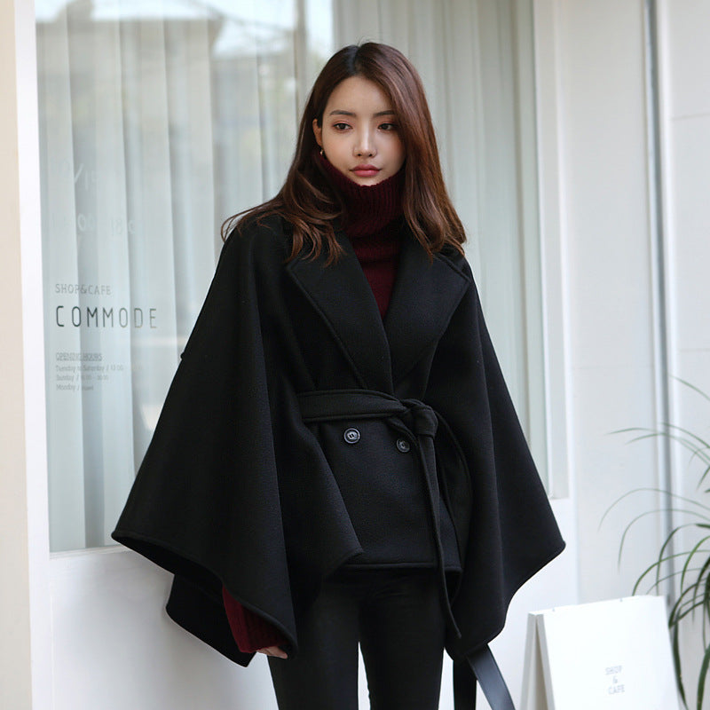 Lace-up Shawl Cape Thickened Coat Woolen