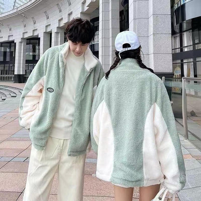 Mint Green Stitching Berber Fleece Coat Men And Women