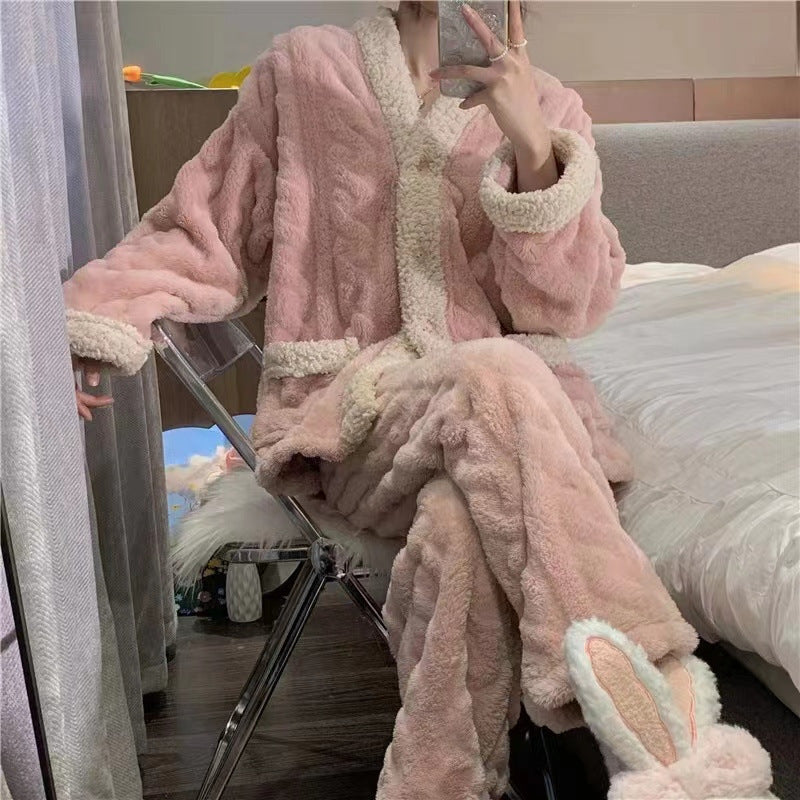 Cartoon Coral Fleece Thickened Autumn And Winter Ladies Loose Leisure Suit