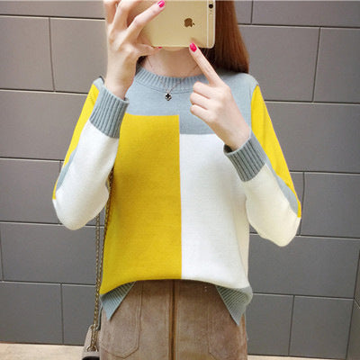 Round neck color-block sweater