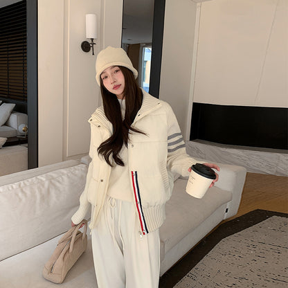 Knitted Stitching Color Contrast Casual Cotton-padded Jacket