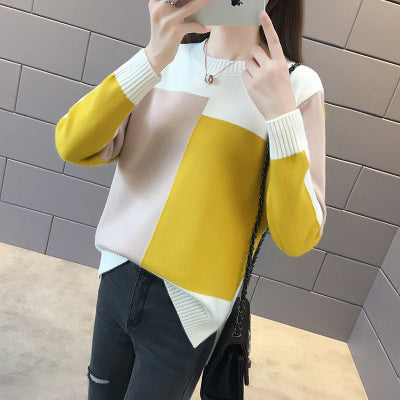 Round neck color-block sweater