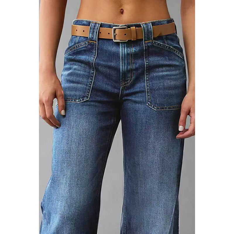 Wide Leg Straight Leg Jeans For Women High Waisted Loose Denim Pants, No Belt