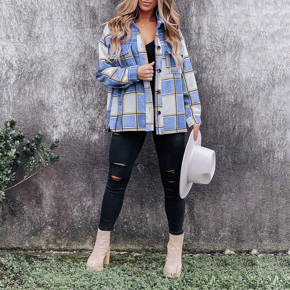 Plaid Long-Sleeved All-Match Casual Shirt Cardigan Jacket