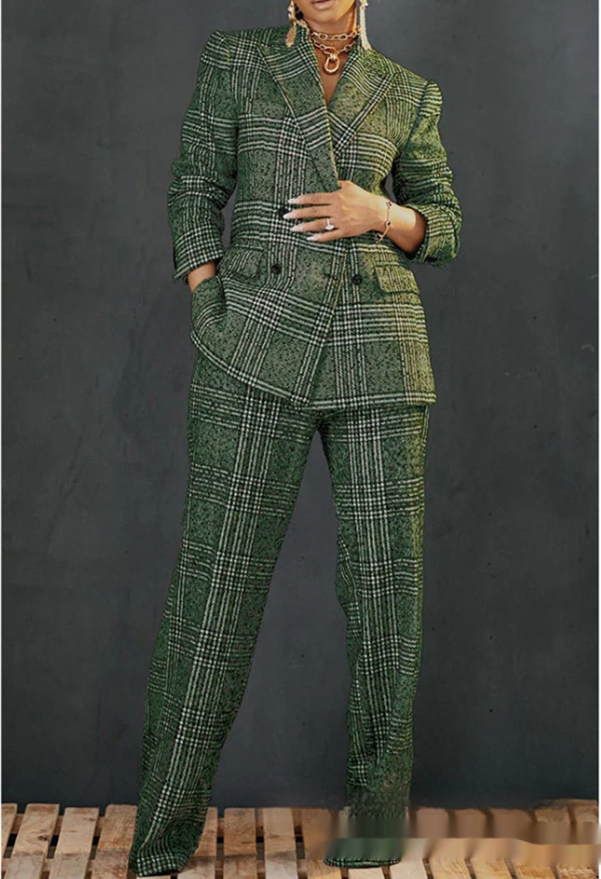 Women's Plaid Jumpsuit Loose Trousers Two-piece Suit