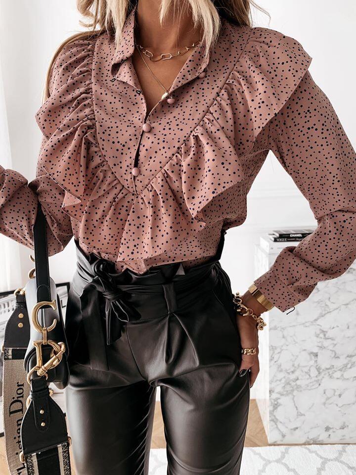 Ruffled temperament printed blouse