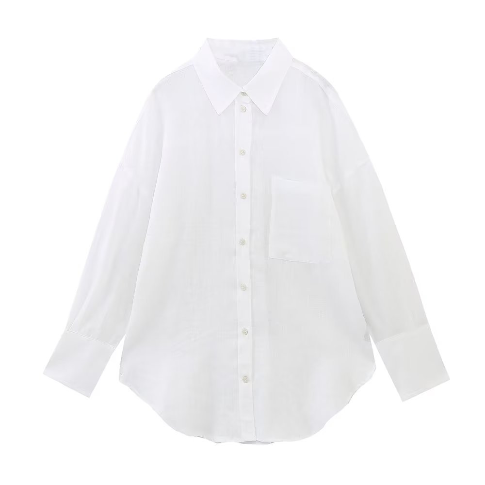 Women's Fashion Long Linen Sleeves Lapel Shirt