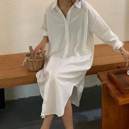 V-neck Slimming Long Sleeve Loose Plus Size Shirt Dress