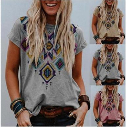 Selling Round Neck Print Loose Short Sleeve T-shirt Women