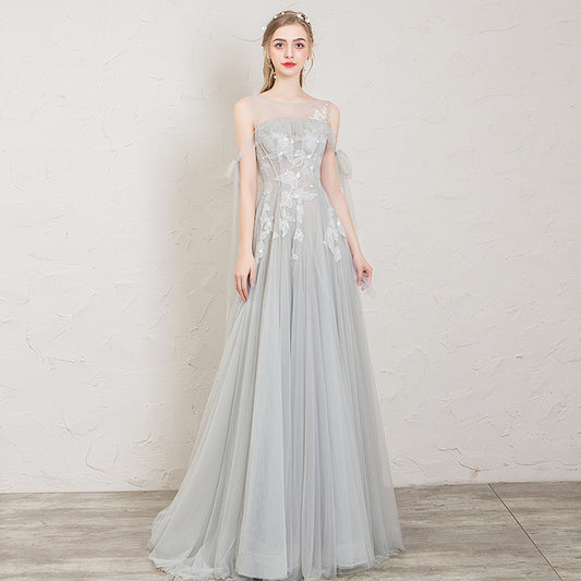 Gray One-Shoulder Host Is Very Fairy Model Red Carpet Catwalk Etiquette Dress