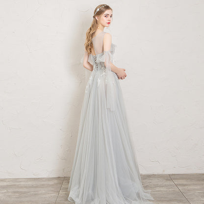 Gray One-Shoulder Host Is Very Fairy Model Red Carpet Catwalk Etiquette Dress