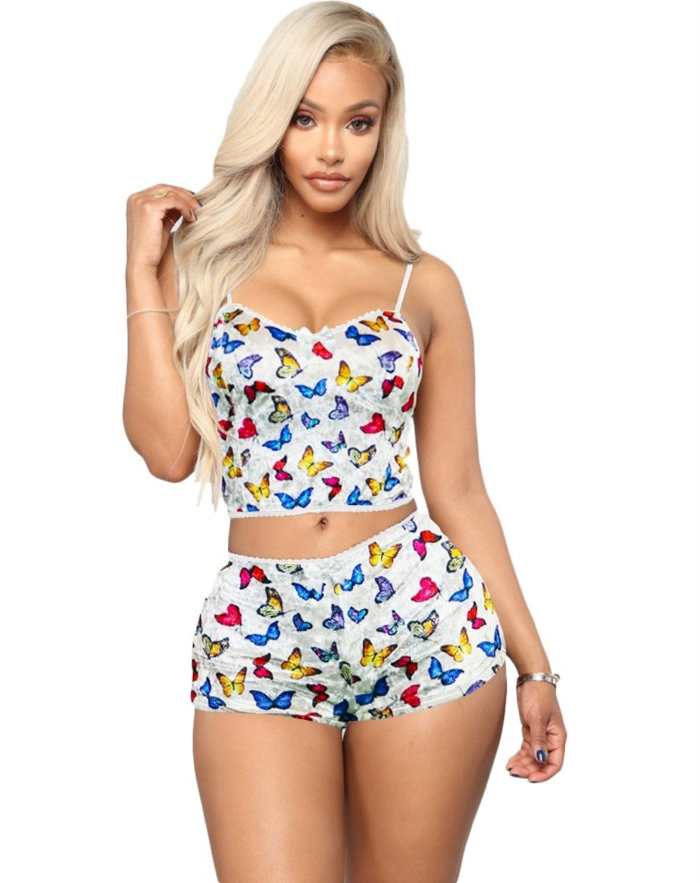 Fashion Printed Velvet Sexy Shorts Pajamas Ladies Suit