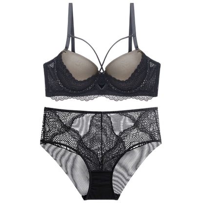 French Lace Splicing Hollow-out Sexy Bra Suit