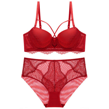 French Lace Splicing Hollow-out Sexy Bra Suit