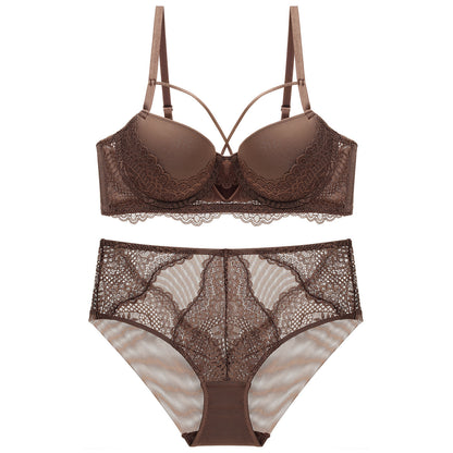 French Lace Splicing Hollow-out Sexy Bra Suit