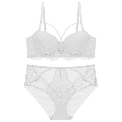 French Lace Splicing Hollow-out Sexy Bra Suit