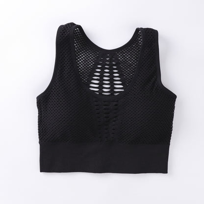 Yoga Running Bra Bra Vest Underwear Women'S Solid Color Breathable Mesh Design Detachable Bra