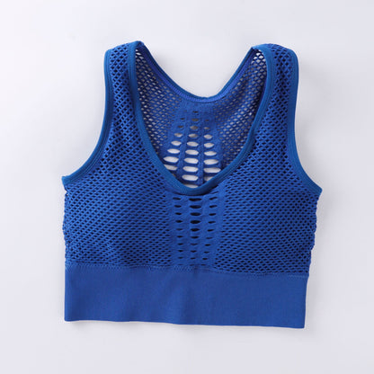 Yoga Running Bra Bra Vest Underwear Women'S Solid Color Breathable Mesh Design Detachable Bra