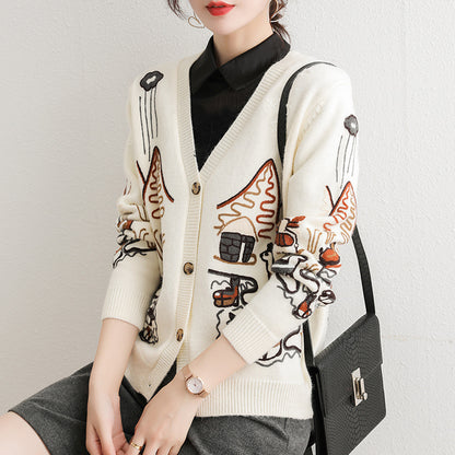 Cozy and fashionable half-length knitted cardigan for women’s casual wear.