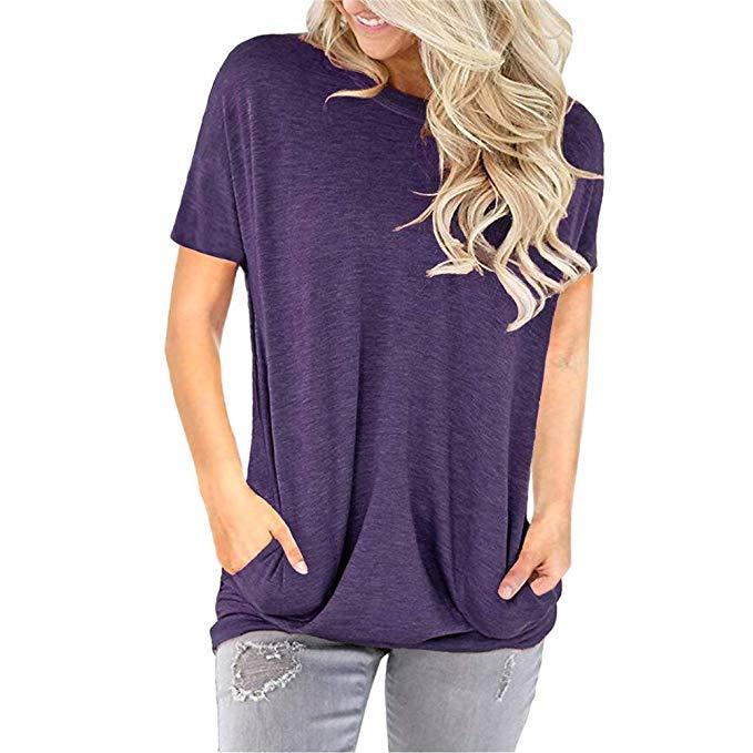 Round Neck Bat Short Sleeve Pocket T-Shirt