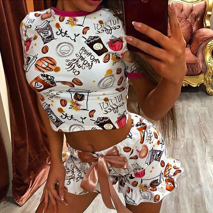 Casual coconut print two-piece pajamas