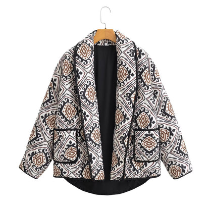 Pattern Print Cotton-padded Jacket Coat