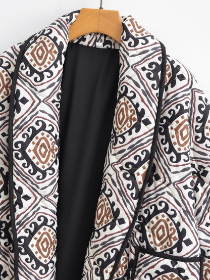 Pattern Print Cotton-padded Jacket Coat