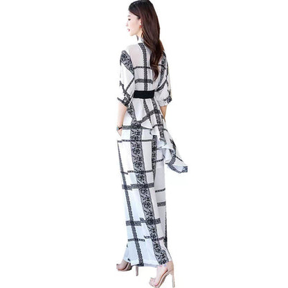 Women's Irregular Hem Shirt Chiffon Wide Leg Pants Suit