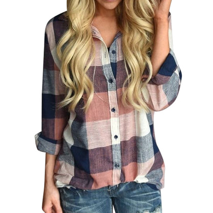 Long-sleeved checked blouse