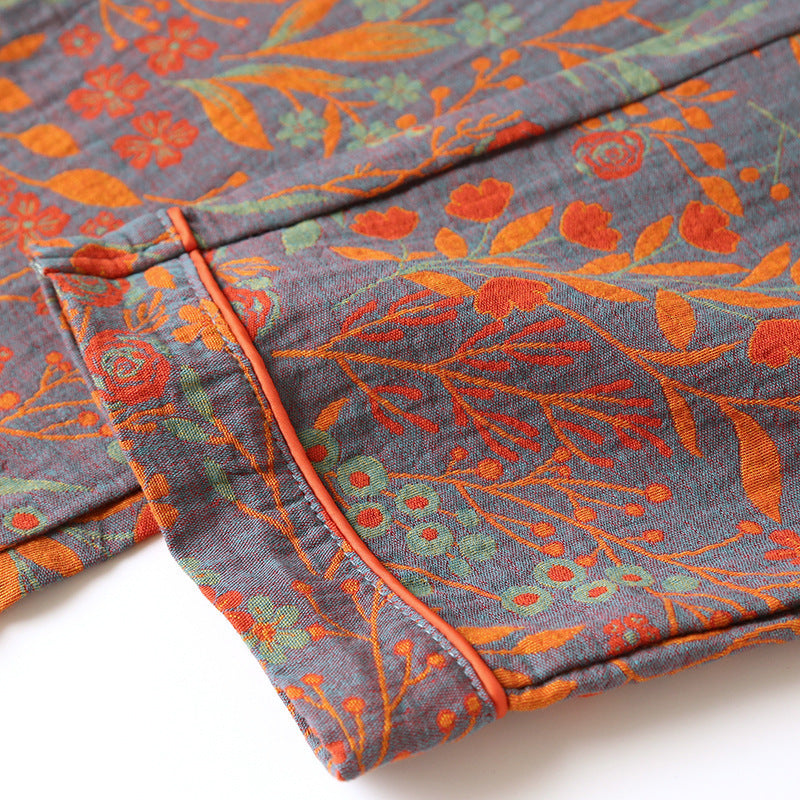 Cotton Yarn-dyed Jacquard Vintage Leaf Pajamas Suit Women