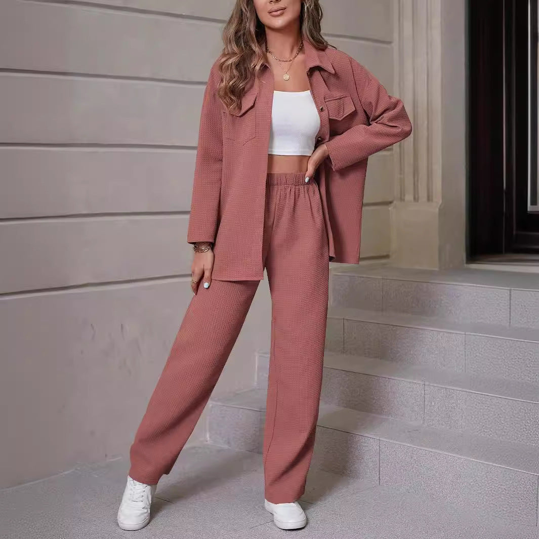 Elegant lapel cardigan casual suit for women – stylish and comfortable. 