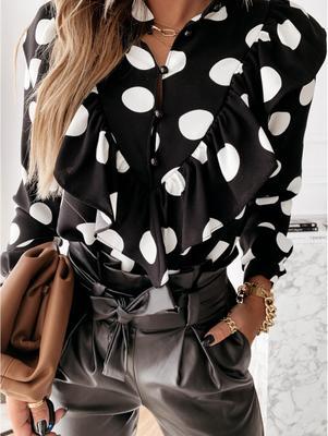 Ruffled temperament printed blouse